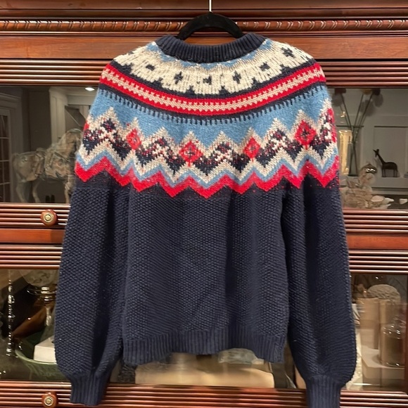 J. Crew Fair Isle Alpaca Sweater Navy Blue Small - Picture 8 of 8